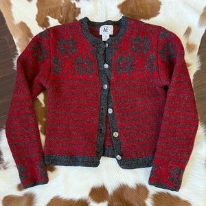 Vintage AEO Red Shetland Wool Cardigan